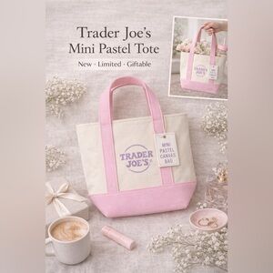 Trader Joe’s Mini Pastel Tote Pink Canvas Bag NWT Limited Spring